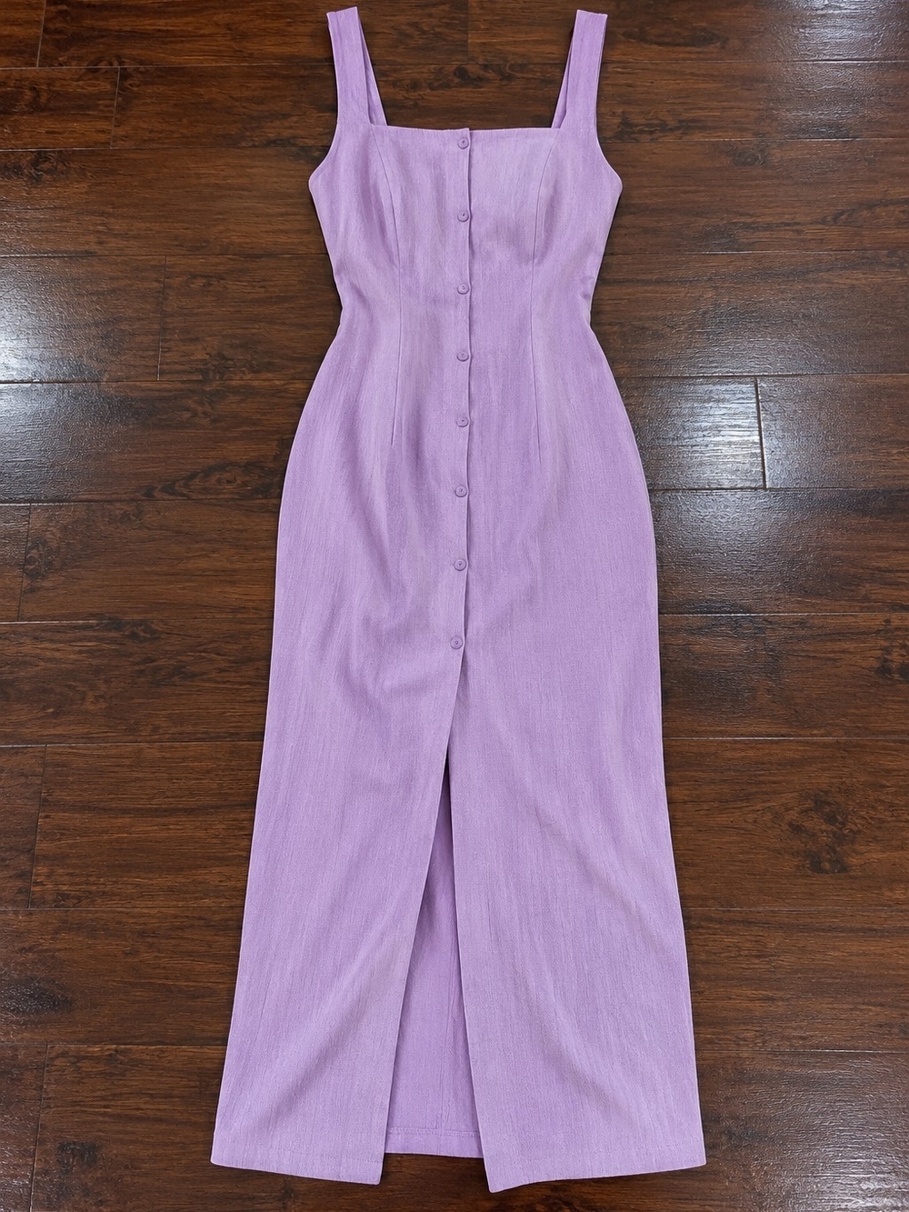 Sleeveless Lavender Button-Front Midi Dress